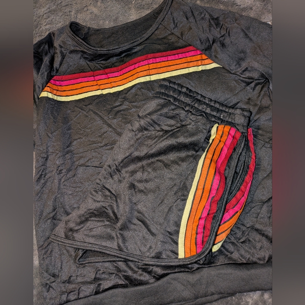 Black Track Jacket with Pink, Orange & Yellow Stripes - Picture 1 of 12